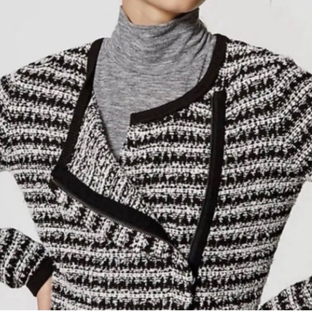 Loft black white stripe zipper cardigan sweater top woman’s Small